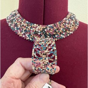 NATASHA Multi-Colored w/Rose Gold Statement Necklace & Braclet Combo - NEW
